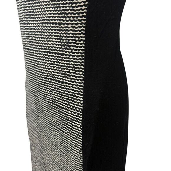 Ann Taylor Loft Womens Black Ivory Print Sheath Pleated Neck Knit Dress sz M - Picture 9 of 16